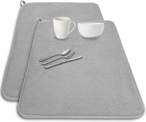 Vista 13 de Paquete de 2 alfombrillas de microfibra para secar platos, escurridor de platos absorbente para encimera de cocina, almohadillas de secado de platos