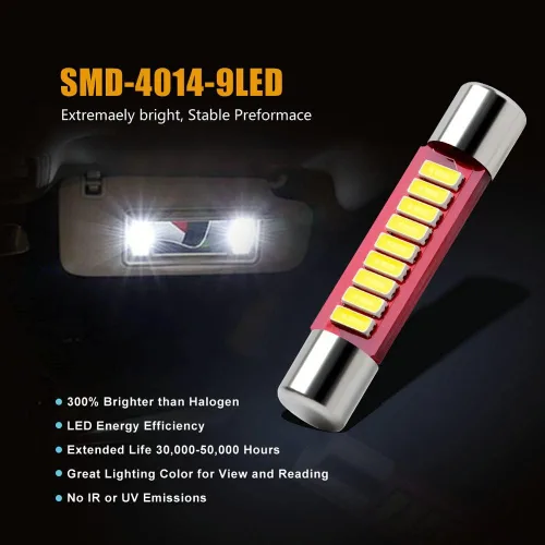 Vista 3 de Luz LED para espejo de vanidad y visera del sol, tipo fusible, 6000K, blanca, bombilla festón de 28mm para 12V, número de stock 6615F 6612F T-2