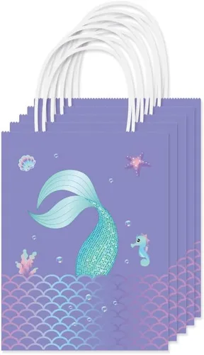 Vista 4 de YOMINY Bolsas de fiesta de sirena, 12 paquetes de bolsas de papel de regalo de sirena y bolsas de papel para fiesta temática de sirena, suministros