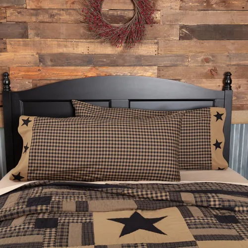 Vista 7 de VHC Brands Funda de almohada estándar con apliques de algodón primitivo de algodón a cuadros negros