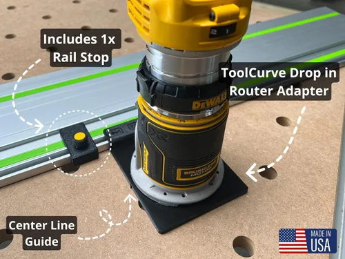 Vista 2 de Adaptador de riel guía ToolCurve compatible con enrutador Dewalt - Fabricado en EE. UU