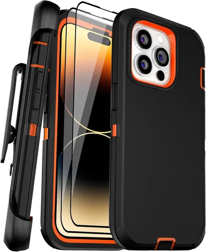 Vista 11 de Funda para iPhone 14 Pro Max de 6.7 pulgadas con 2 protectores de pantalla y soporte de funda de clip para cinturón, resistente protección de cuerpo
