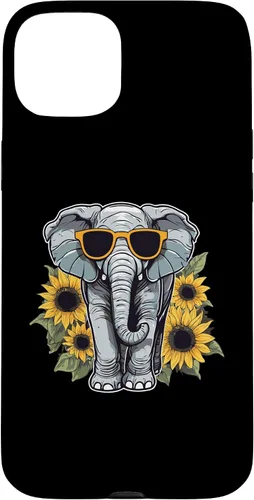 Vista 9 de Elephant with Sunglasses and Sunflowers Case for iPhone 16
