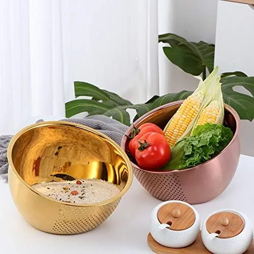 Vista 6 de Meisha - Cuenco de lavado de arroz, colador versátil 3 en 1 de acero inoxidable y colador de cocina con escurridor lateral para arroz, verduras