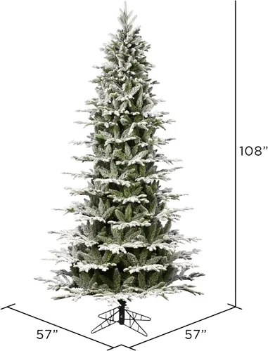 Vista 2 de Vickerman Árbol de Navidad artificial Flocado Kamas Fraser Slim de 9 x 57 pulgadas, sin iluminación Flocado blanco sobre verde