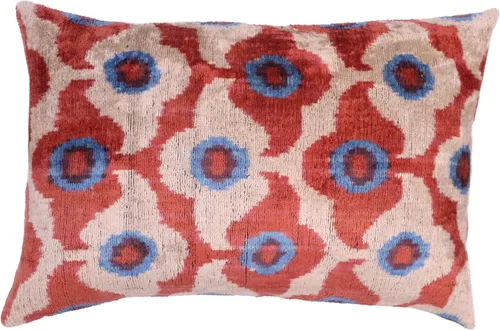 Vista 3 de CANVELLO Almohada de terciopelo de lujo hecha a mano con inserto de plumón, 16 x 24 pulgadas, patrón geométrico floral en rojo, azul y marfil, cojín