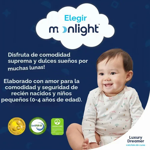 Vista 3 de Colchón de cuna Moonlight Slumber Luxury Dreamer – Colchón de doble cara para bebé y niño pequeño con espuma viscoelástica CoolGel, cubierta