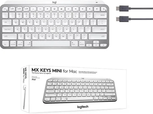 Vista 3 de Logitech MX Keys Mini - Teclado inalámbrico minimalista para Mac, compacto, Bluetooth, teclas retroiluminadas, USB-C, escritura táctil, compatible