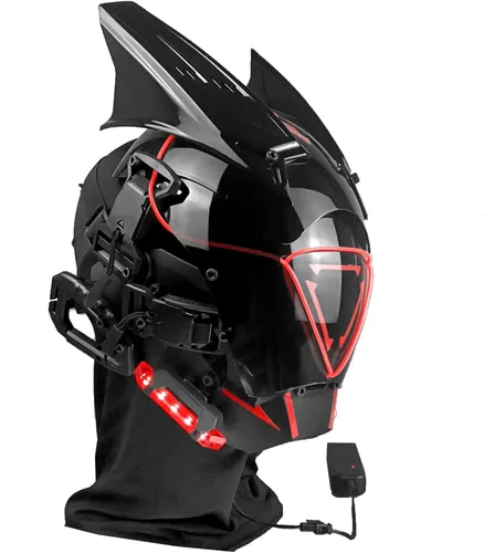 Vista 3 de Cyberpunk Futurism Futurism Gothic Mask Adult Helmet, Halloween role-playing clothing accessories,with LED lights