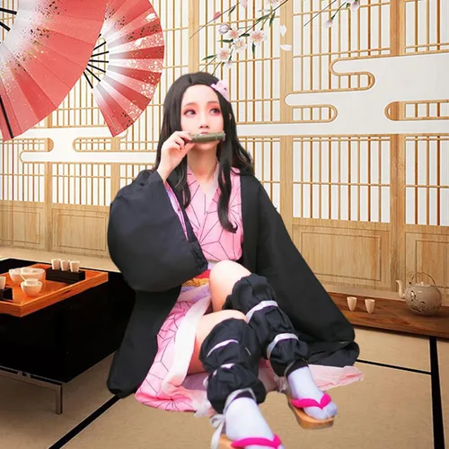 Vista 5 de Kitimi Kamado Anime Cosplay Costume Kimono Outfit, Anime Costume Adult Halloween Costume, Halloween Costume for Women Men