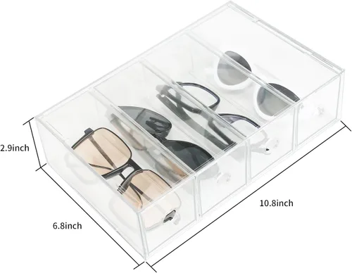Vista 2 de Paquete de 3 cajones de almacenamiento de acrílico apilables, organizador de escritorio, cajas de almacenamiento de cosméticos transparentes, diseño