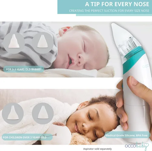 Vista 5 de OCCObaby Kit de accesorios de aspirador nasal de batería - Kit de repuesto de chupón de nariz OCCObaby