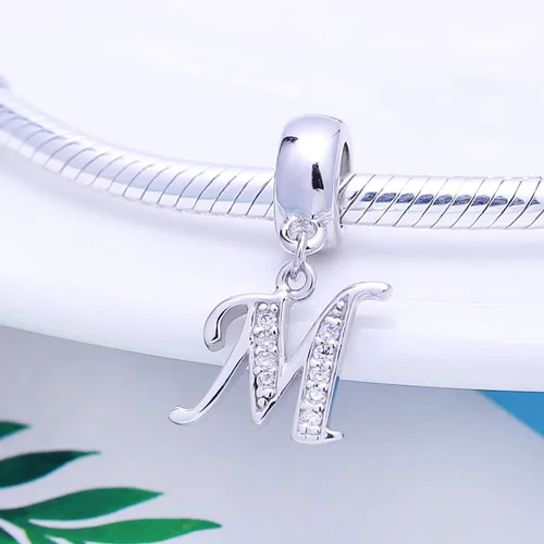 Vista 57 de ABUN Abalorio de plata de ley 925 con letra A a la Z, espaciador de inicial, con circonita cúbica transparete colgante, auténtica, para pulseras