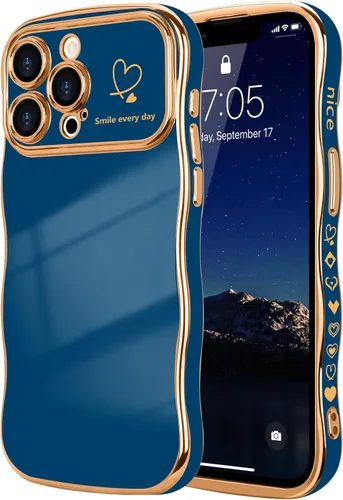 Vista 68 de LCHULLE - Funda para iPhone Air, linda para mujeres y niñas, con forma de onda, color azul bebé Luxury Plating Curly Wavy Frame with Love Heart