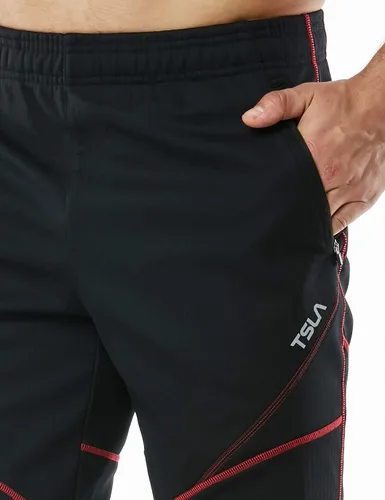 Vista 6 de TSLA - Pantalones deportivos de ciclismo antiviento y térmicos para hombre, forrados de vellón, para exteriores, para el invierno y clima frío
