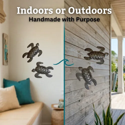 Vista 9 de It's Cactus Tortugas marinas, arte metálico de playa, juego de 2, figuras náuticas para colgar en la pared, decoración del hogar, animales marinos
