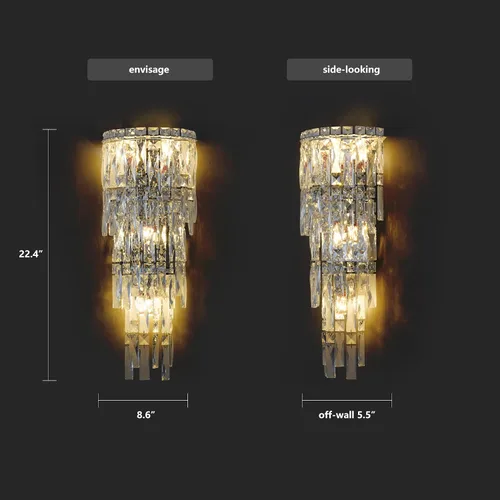 Vista 4 de Apliques de pared, modernos apliques de pared de cristal para interiores, lámpara de pared cromada de lujo, lámpara de pared K9 con gotas de cristal
