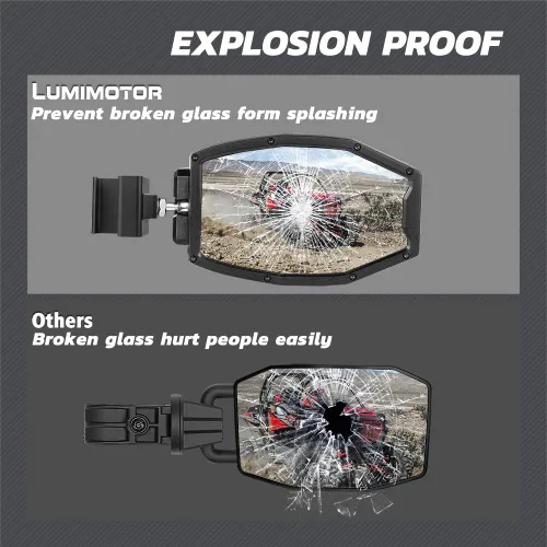 Vista 7 de Espejos de visión lateral UTV, espejos laterales Lumimotor Ranger de aluminio con luces LED compatibles con Polaris Ranger General, Can Am Defender