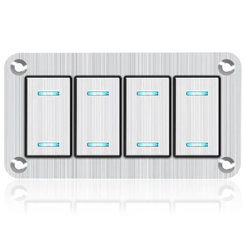 Vista 14 de Panel de interruptor basculante de aluminio de 2 vías, impermeable, precableado con retroiluminación azul, interruptor de palanca