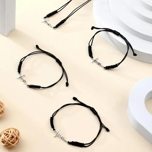 Vista 3 de Rtteri 20 Piezas Pulseras de Cruz de Fe Inspiracionales Regalos de Joyería de Cumpleaños a Granel de Acero Inoxidable Dije de Esperanza Pulsera