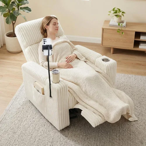 Vista 9 de ABCASA Mecedora reclinable eléctrica para guardería, planeador giratorio Pana-blanco