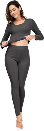 Vista 5 de YRW Ropa interior térmica para mujer, conjunto de pijama largo con forro polar, capa base suave, tallas S-XXL