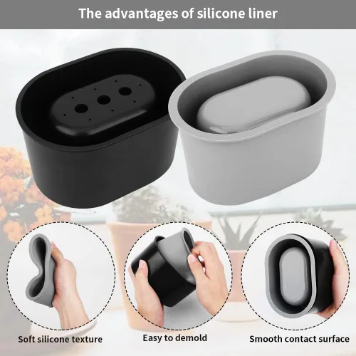 Vista 4 de Molde de silicona para macetas, contenedor reutilizable de yeso de arcilla de hormigón de forma ovalada para macetas caseras para suculentas, molde