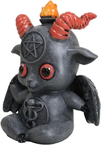 Vista 2 de Ebros Gift Sabbatic Baby Goat Idol Baphomet Spawn Baphy con círculo de pentagrama Chibi, figura Wicca Oculto Illuminati coleccionable