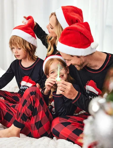 Vista 3 de Ekouaer Conjunto de pijamas de Navidad a juego para la familia, pijamas de Navidad, pijamas suaves de Navidad a juego