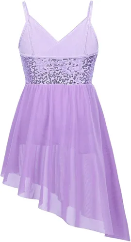 Vista 2 de inlzdz - Vestido de baile con cuello en V con falda irregular de alta y baja para niñas