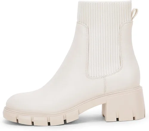 Vista 3 de Botines con elástico al tobillo y plataforma para mujer, tacón ancho, suela de lengüeta, antideslizantes, cómodos botines tipo Chelsea