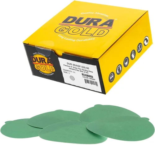 Vista 14 de Dura-Gold Discos de lija PSA de película verde de 5 pulgadas, grano 80 (caja de 50), discos de papel de lija autoadhesivos con parte trasera