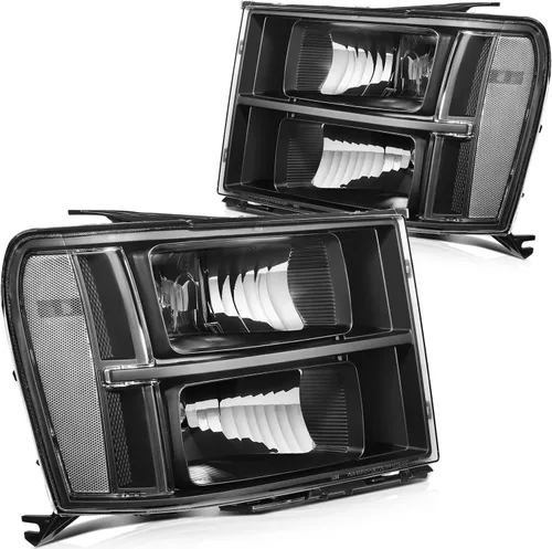 Vista 24 de Conjunto de faros delanteros para Chevy Avalanche 1500 2003-2006 para Avalanche 2500 03-06 para 1500 Classic 2007 carcasa negra reflector ámbar