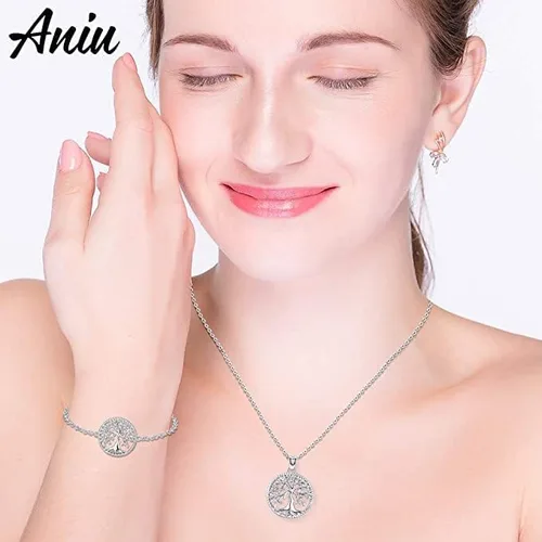 Vista 5 de Aniu Tree of Life Necklace for Women, 925 Sterling Silver Mother of Pearl Family Palm Tree Charm Pendant Jewelry for Birthday Christmas Gift