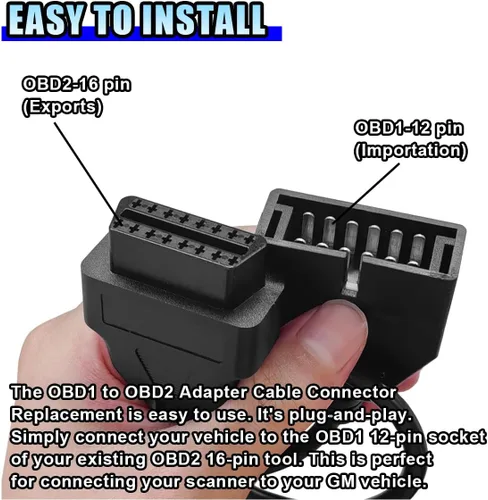 Vista 6 de Conector de escáner OBD1, OBD1 macho de 12 pines a OBD2 16 pines hembra adaptador de cable convertido, herramienta de extensión de diagnóstico