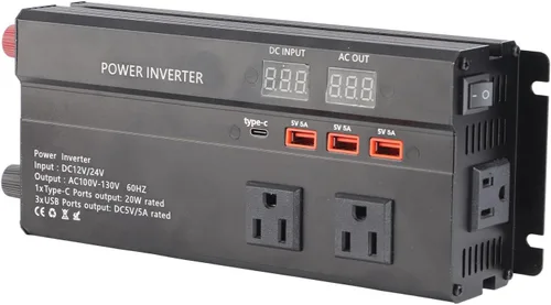 Vista 5 de para inversor 12v a 110v Gorgeri Metal 6000W DC 12V a AC 110V convertidor de coche USB adaptador de coche con pantalla LCD