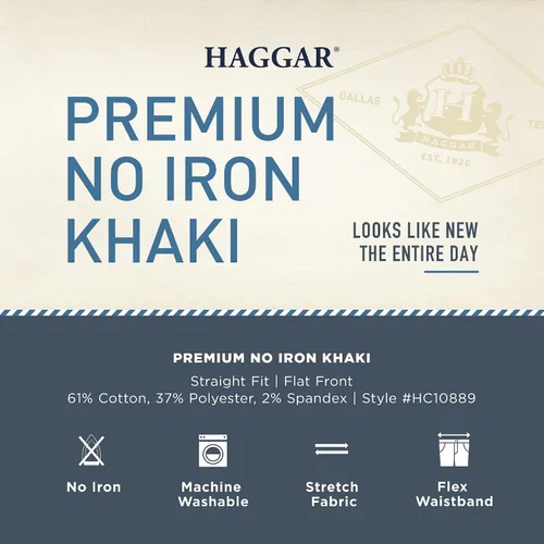 Vista 6 de Haggar Men's Premium No Iron Khaki Straight Fit Flat Front Casual Pant