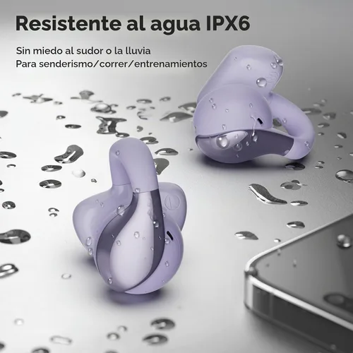 Vista 14 de Oraolo Open Ear AC225 - Auriculares inalámbricos Bluetooth 6.0, sonido estéreo, ligeros y cómodos auriculares con clip con micrófono ENC para Púrpura