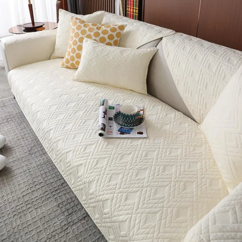 Vista 5 de vctops Funda acolchada geométrica para sofá modular de algodón, funda antideslizante en forma de L para niños y perros, respaldo y apoyabrazos, Beige