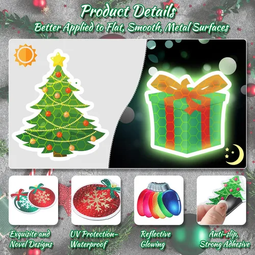 Vista 3 de Blulu Imanes decorativos de Navidad reflectantes para automóvil, calcomanías magnéticas de Navidad, calcomanías magnéticas de Navidad, calcomanías