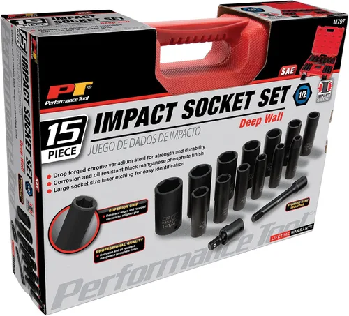 Vista 7 de Performance Tool M797 - Juego de 15 piezas de impacto SAE de 1/2 pulgada, kit de herramientas resistentes de grado profesional para uso automotriz e