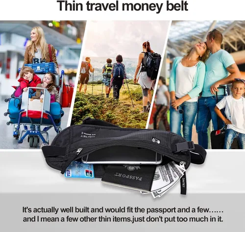 Vista 7 de DAITET Cinturón de dinero, soporte para pasaporte, cartera de viaje oculta segura con bloqueo RFID, riñonera encubierta (negro), Negro, Rfid