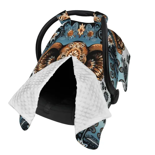 Vista 2 de Baby Car Seat Canopy Cover for Mom, Soft Breathable Nursing Breastfeeding Covers Multi Use Stroller Sun Shade Newborn Shower Gift，Elephant