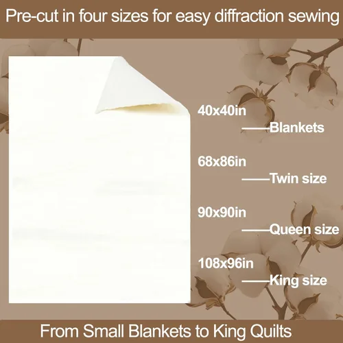 Vista 4 de Batería de Algodón Natural para Acolchado - 150g/m² Ligero, 40"x40" - Material para Mantas, Proyectos DIY, Decoración del Hogar