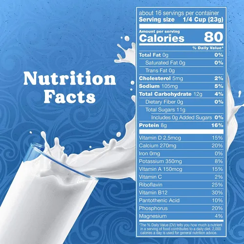 Vista 2 de Swiss Miss Leche seca sin grasa, fortificada con vitaminas A y D, recipiente de 12.98 oz