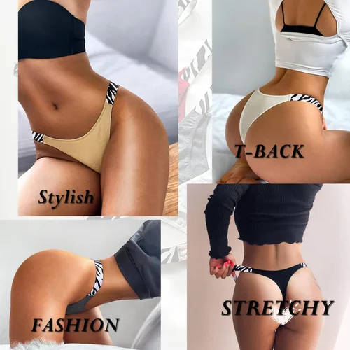 Vista 5 de Tanga de algodón para mujer, ropa interior elástica, ropa interior para mujer, tangas invisibles, paquete de 5