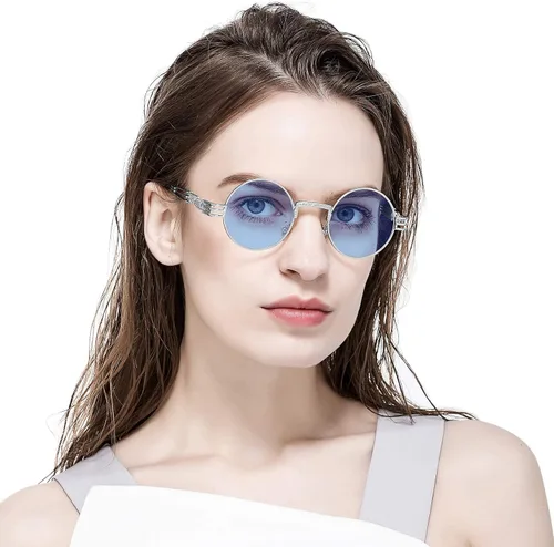 Vista 3 de AIEYEZO Gafas de sol redondas Steampunk Circle Lennon Hippie, montura de metal, lente con bloqueo UV 100%