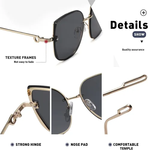 Vista 5 de Bevi Gafas de sol vintage sin montura de metal con protección UV 400, gafas de moda para mujer