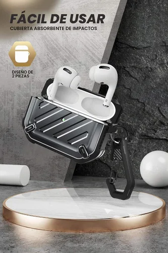 Vista 3 de SupCase - Estuche para Airpods Pro Serie Pro Unicorn Beetle, resistente carcasa de protección completa con mosquetón para Airpods Pro de Apple Negro