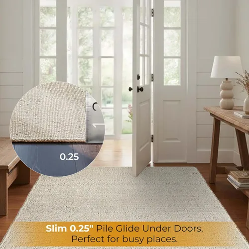 Vista 3 de GRUHUM Alfombra rectangular de algodón de yute de 2 x 3 pies, tejida a mano, natural, estilo granja bohemio para sala de estar, dormitorio, cocina
